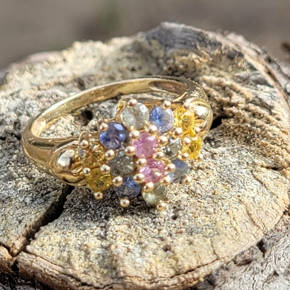 14k Beautiful multicolored gemstone ring - Picture 3 of 7